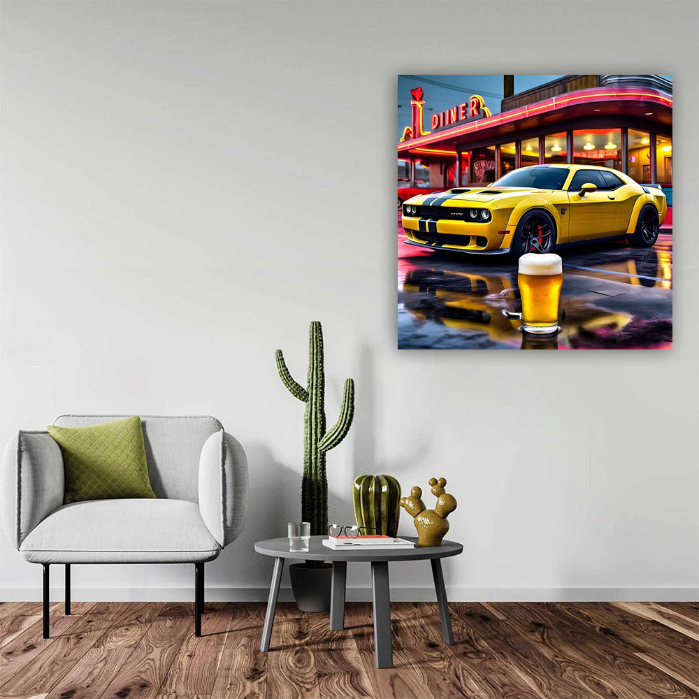 Yellow Dodge Challenger SRT Hellcat with Beer - Pure Power