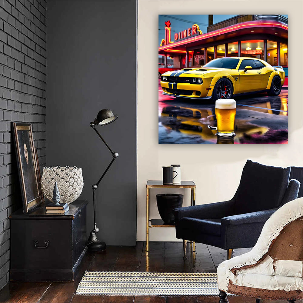 Yellow Dodge Challenger SRT Hellcat with Beer - Pure Power