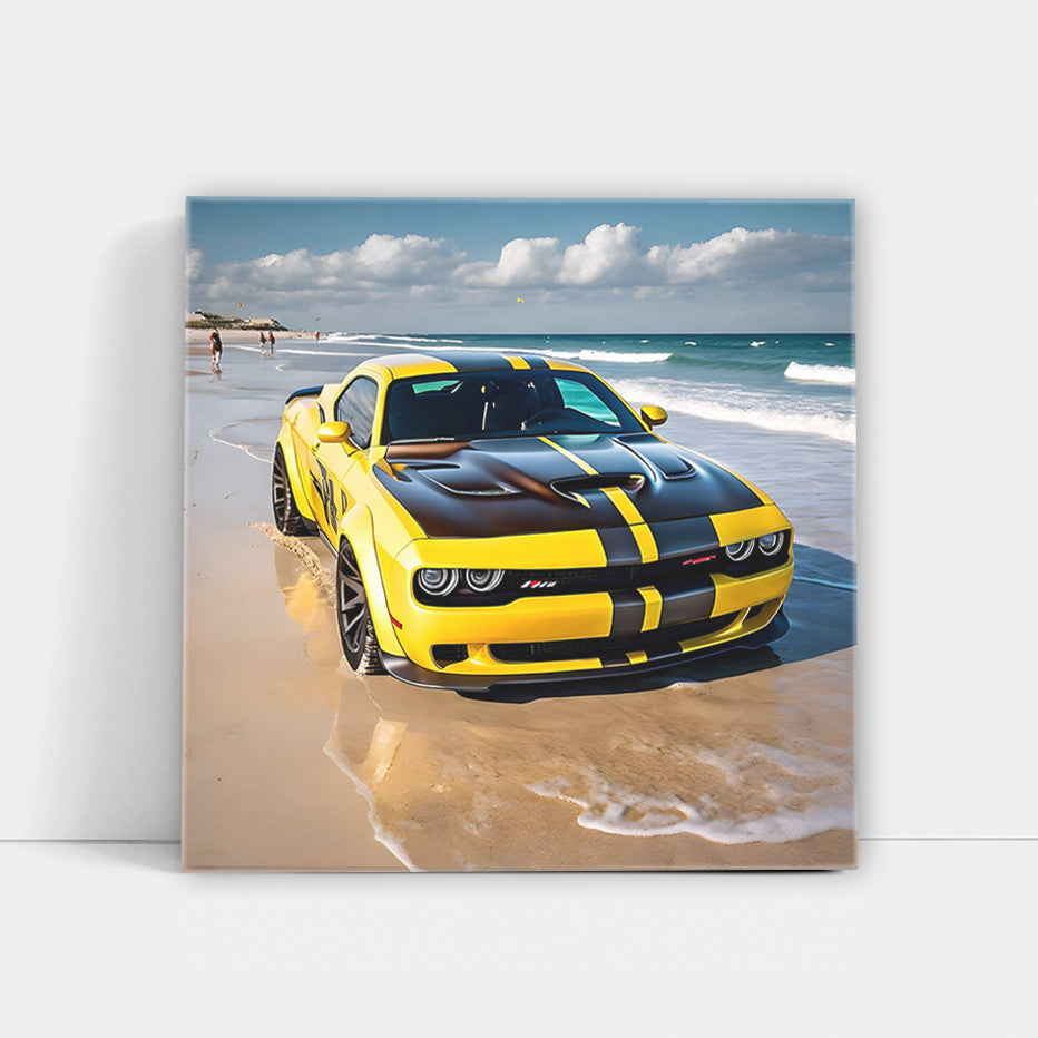 Bold Yellow Dodge Charger SRT Hellcat Roars by Beach