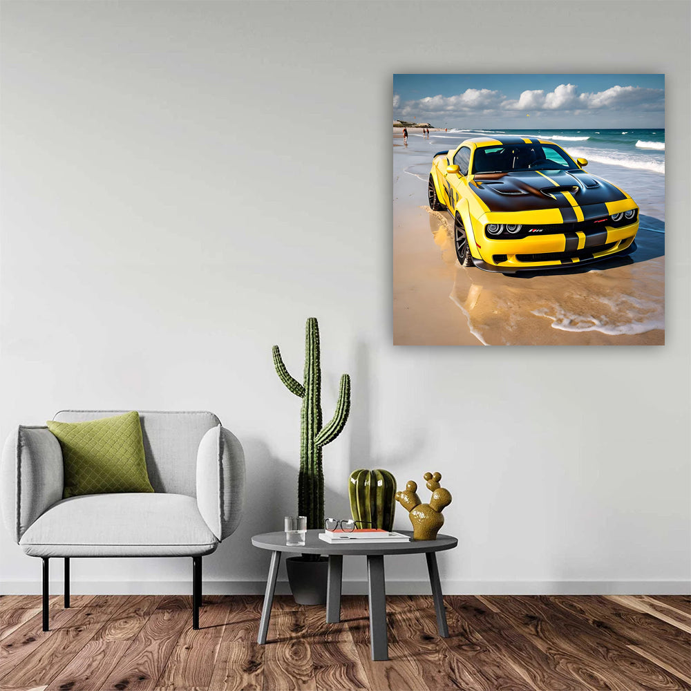 Bold Yellow Dodge Charger SRT Hellcat Roars by Beach
