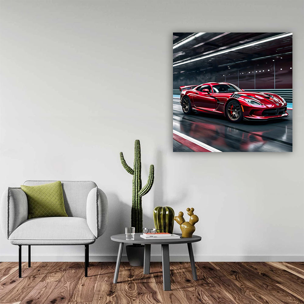 Burgundy Dodge Viper Racing on Track - Speed and Power