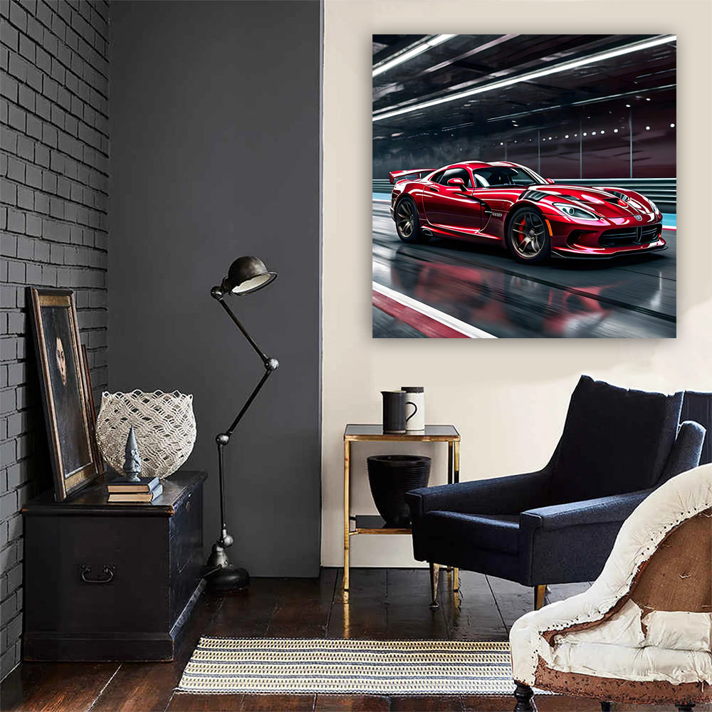 Burgundy Dodge Viper Racing on Track - Speed and Power