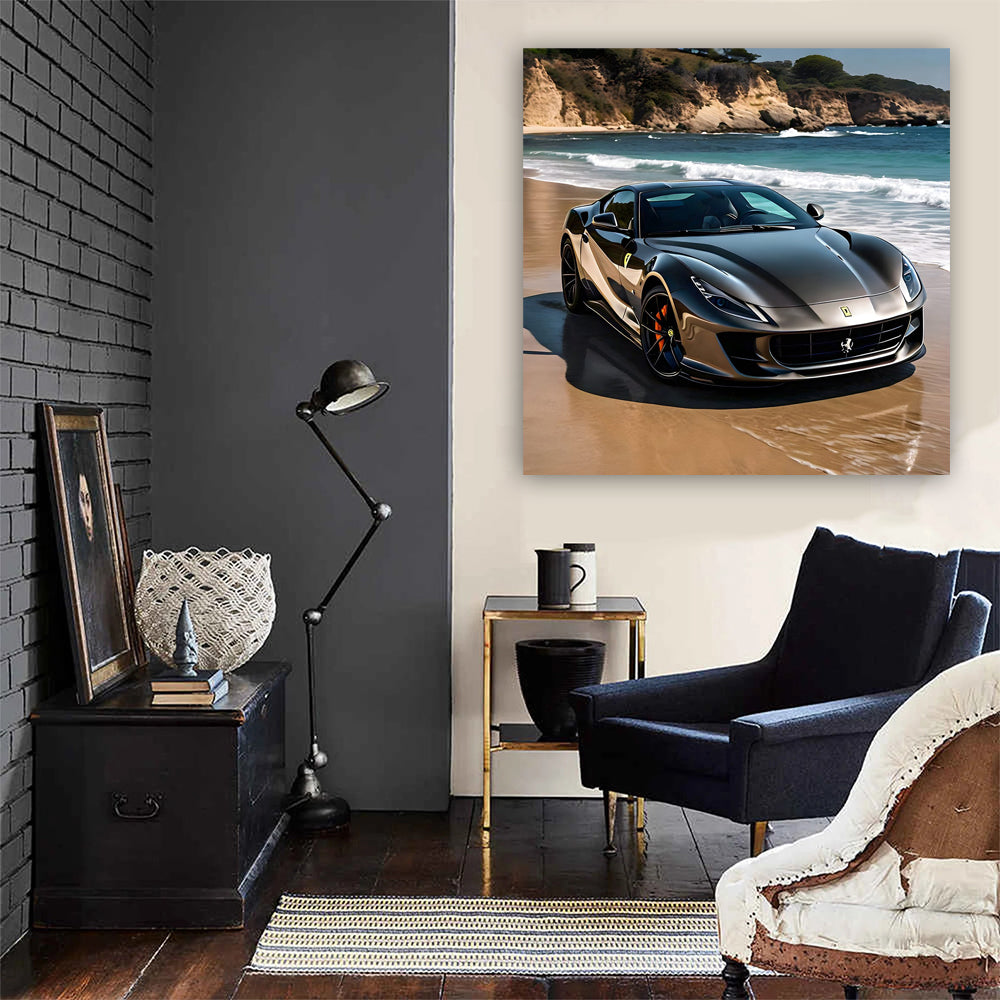 Ferrari 812 Superfast in Black Beside Beach - Pure Power