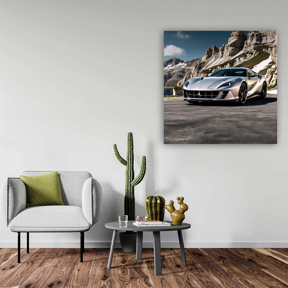 Silver Ferrari 812 Superfast in Mountains - Speed Icon