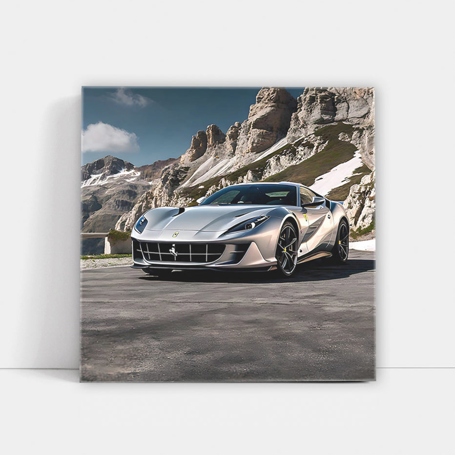 Silver Ferrari 812 Superfast in Mountains - Speed Icon