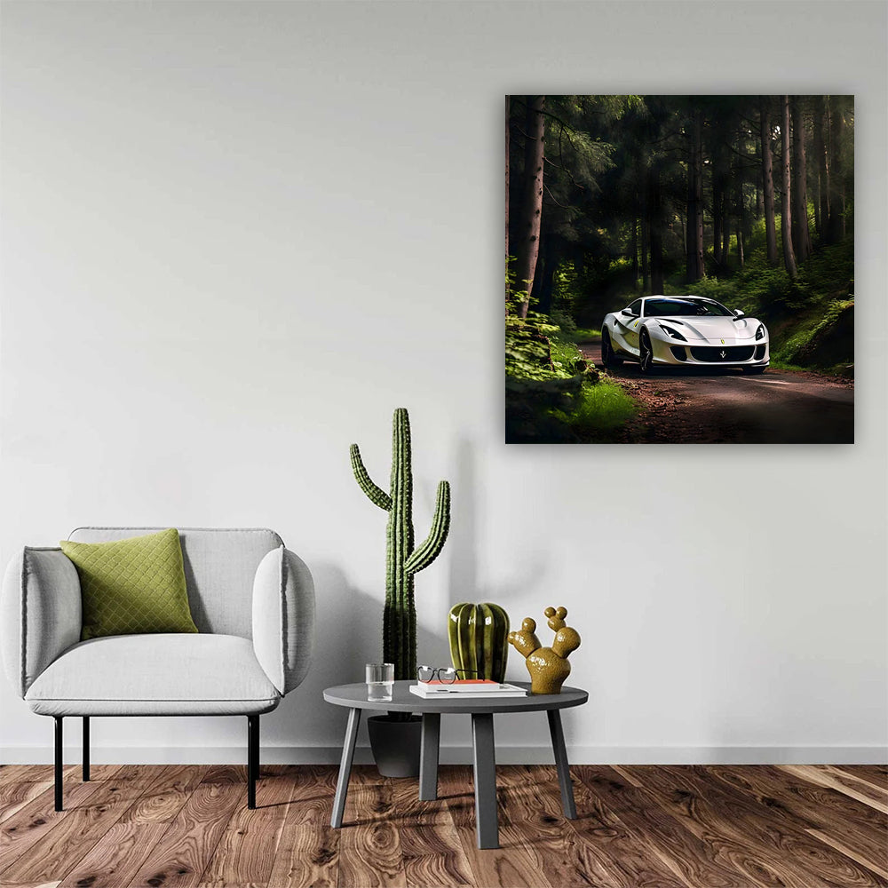 White Ferrari 812 Superfast in Forest - Elegance and Power