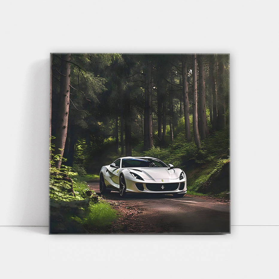 White Ferrari 812 Superfast in Forest - Elegance and Power
