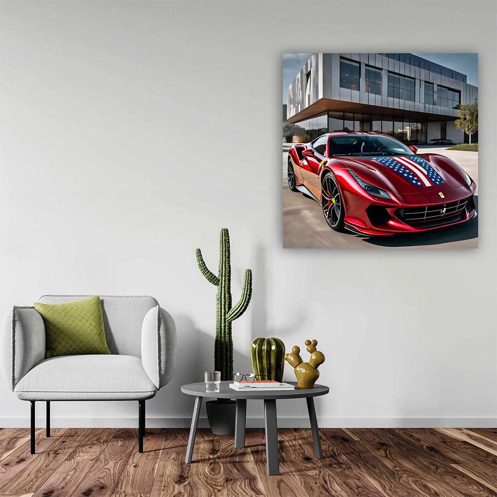 Ferrari F8 Tributo Burgundy with US Flag - Bold Elegance