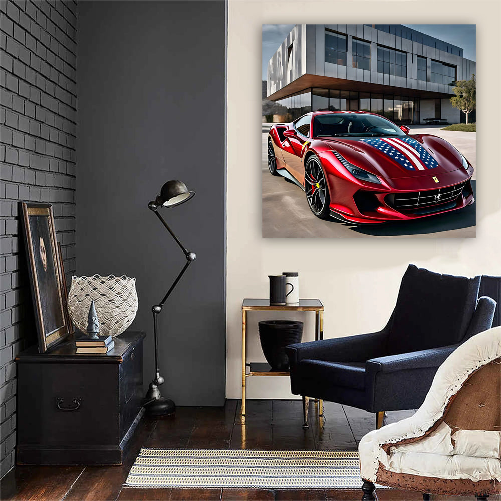 Ferrari F8 Tributo Burgundy with US Flag - Bold Elegance