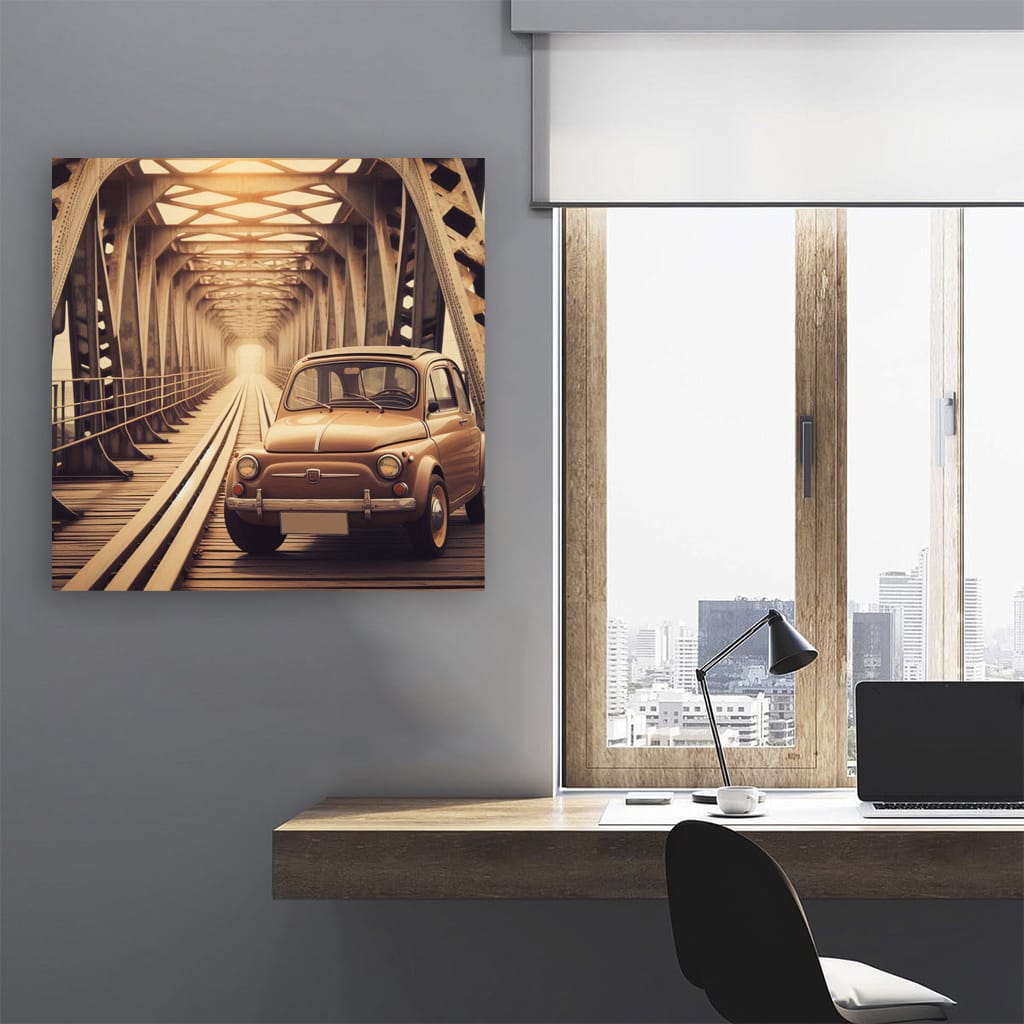 Vintage Fiat on Old Bridge - Classic Retro Charm