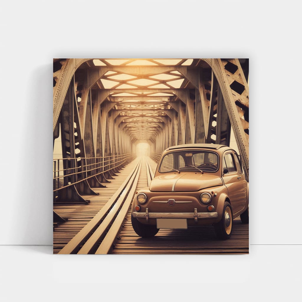 Vintage Fiat on Old Bridge - Classic Retro Charm