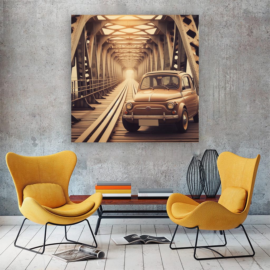 Vintage Fiat on Old Bridge - Classic Retro Charm