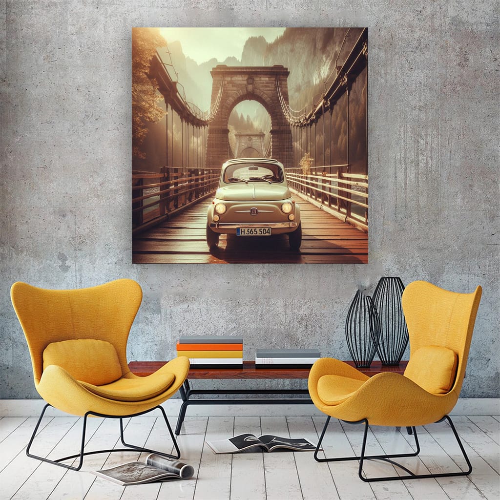 Retro Fiat Over Bridge - Vintage Style, Timeless Charm