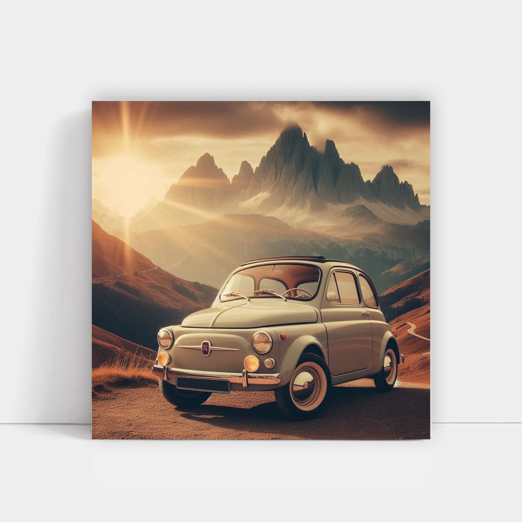 Vintage Fiat on Mountain Road - Classic Retro Charm