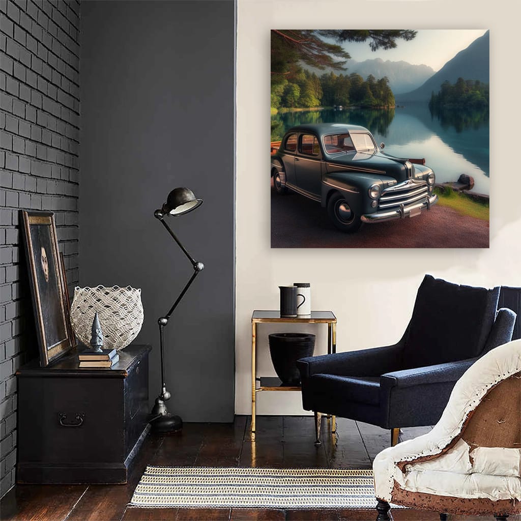 Vintage Ford by Lake - Classic Retro Charm in Motion