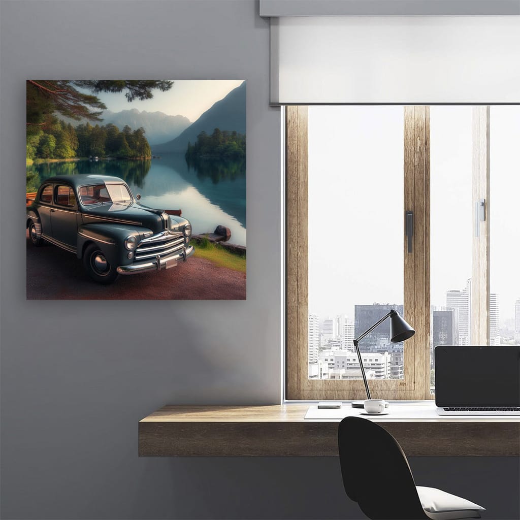 Vintage Ford by Lake - Classic Retro Charm in Motion