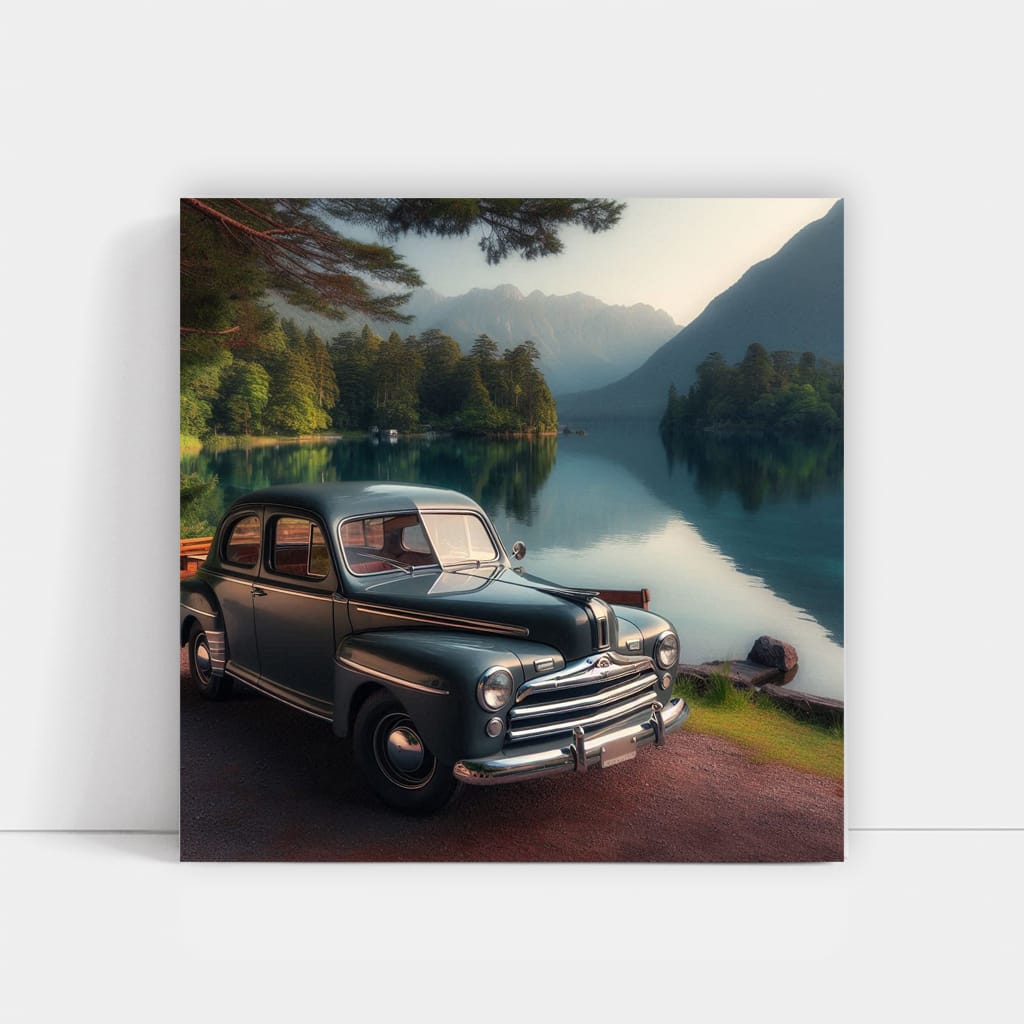 Vintage Ford by Lake - Classic Retro Charm in Motion