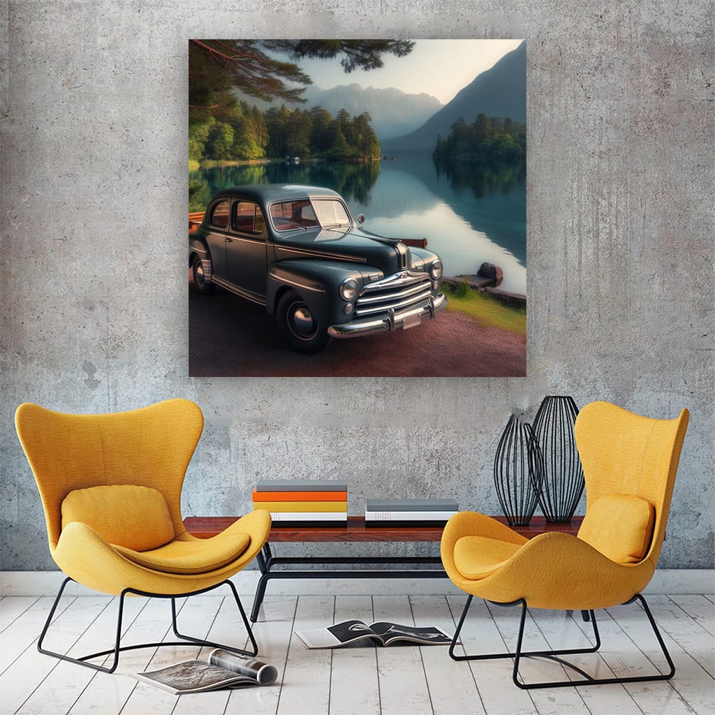Vintage Ford by Lake - Classic Retro Charm in Motion