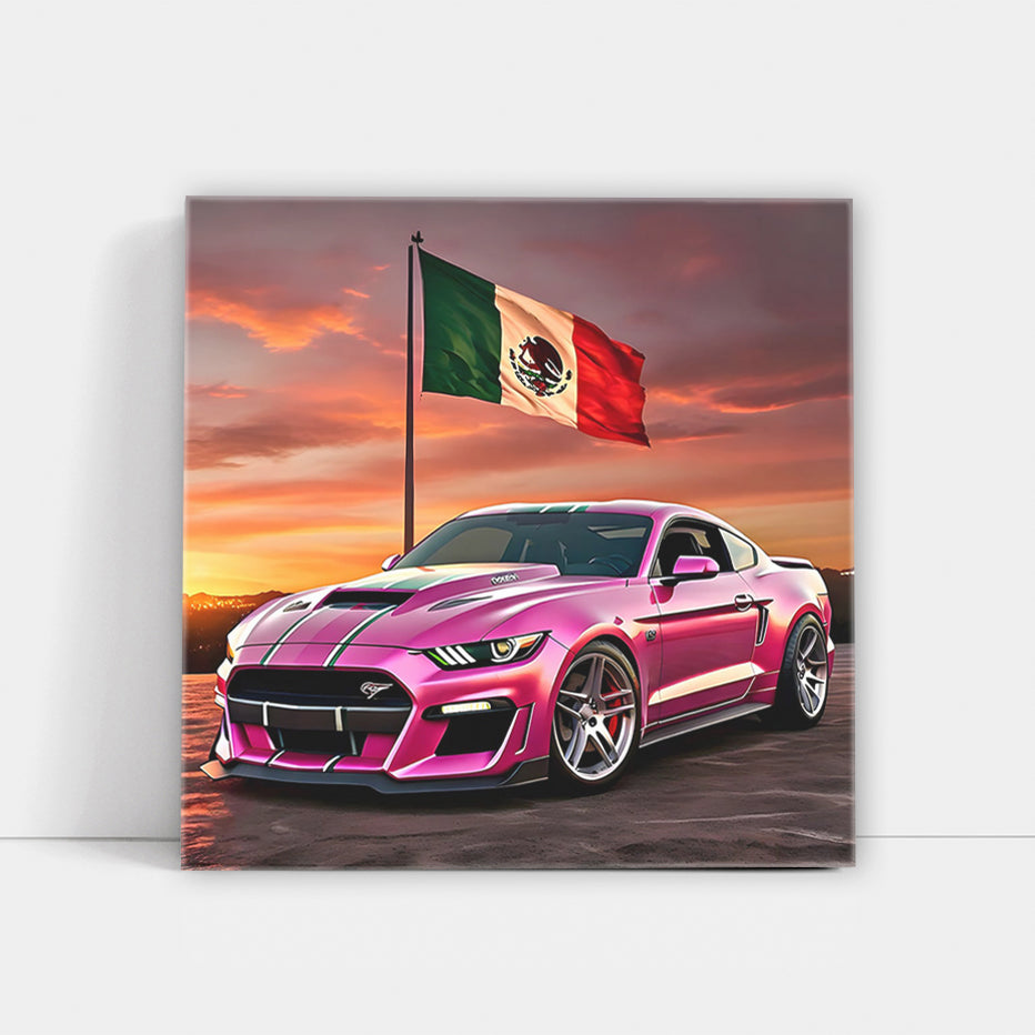 Pink Ford Mustang GT with Mexico Flag - Bold and Vibrant