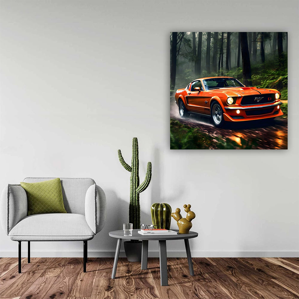 Vibrant Orange Ford Mustang Mach 1 Roars Through Forest