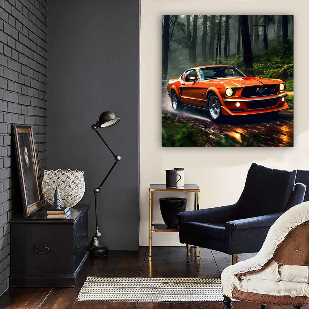 Vibrant Orange Ford Mustang Mach 1 Roars Through Forest
