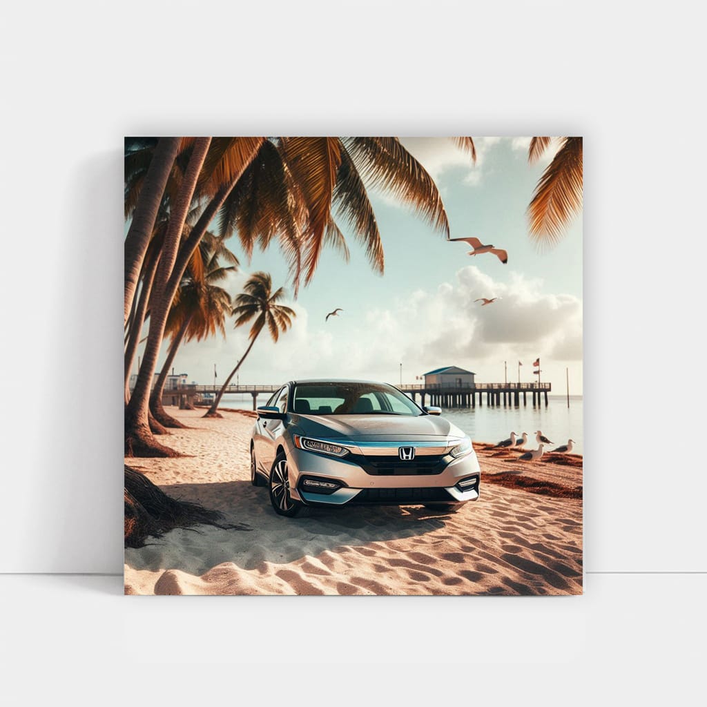 Honda Insight Parked on Sandy Beach - Efficient and Eco-Friendly