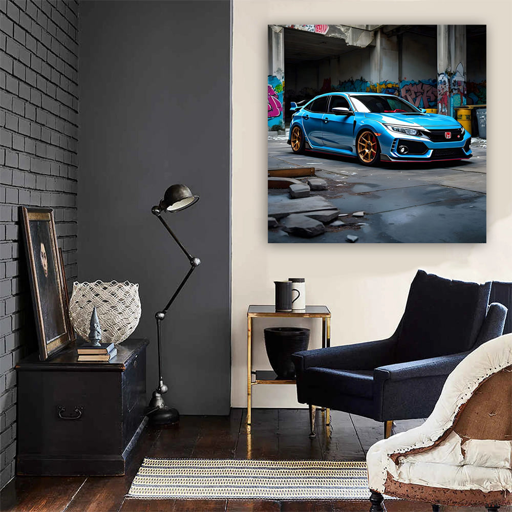 Blue Honda Civic Type R in Urban Setting - Sporty Elegance