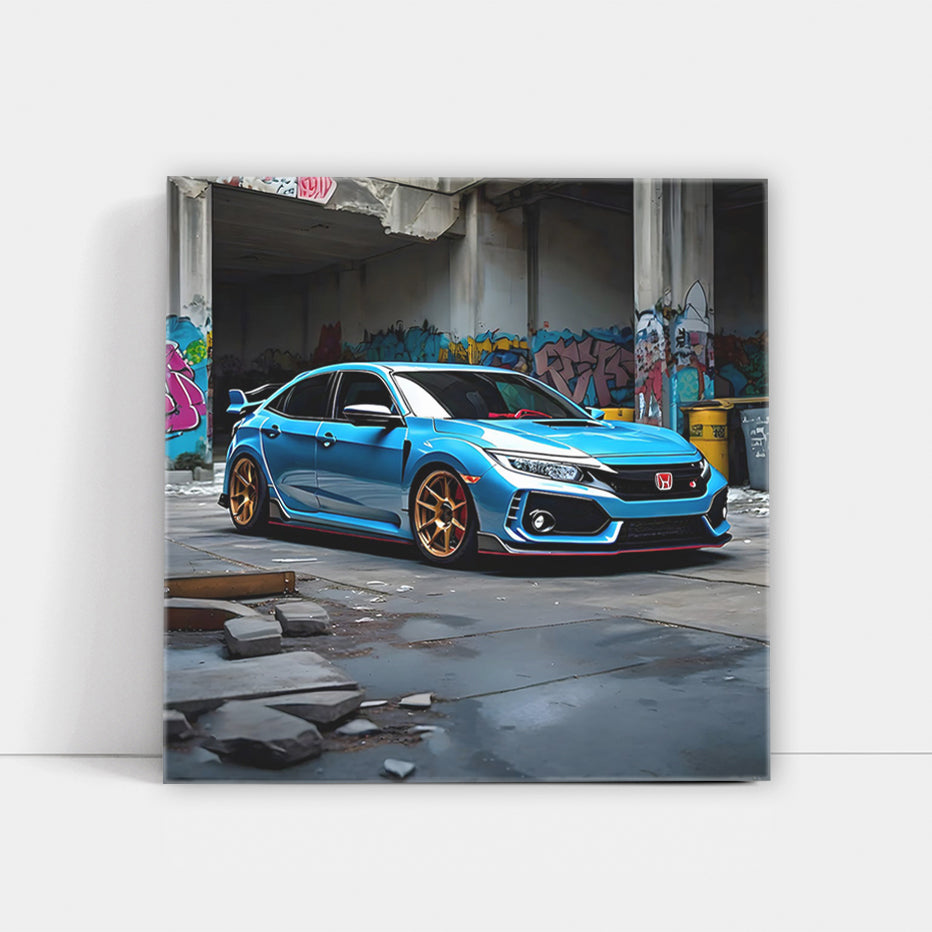 Blue Honda Civic Type R in Urban Setting - Sporty Elegance