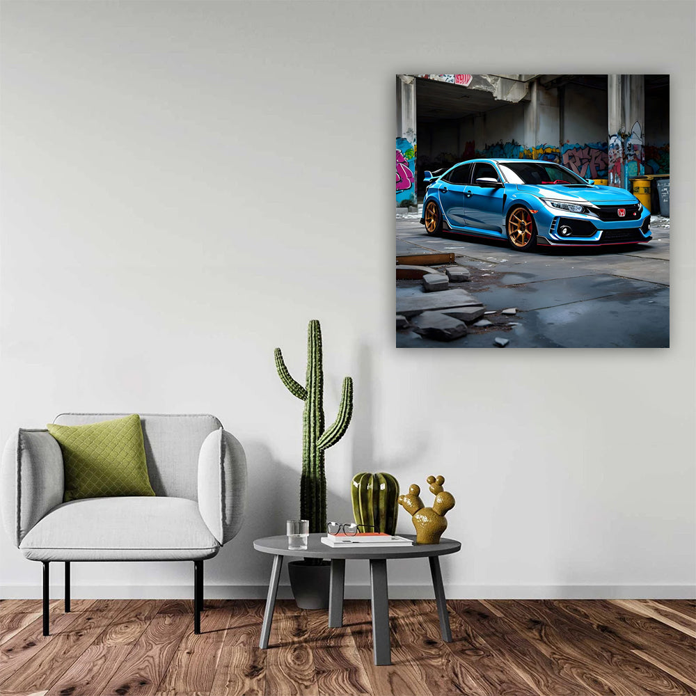 Blue Honda Civic Type R in Urban Setting - Sporty Elegance