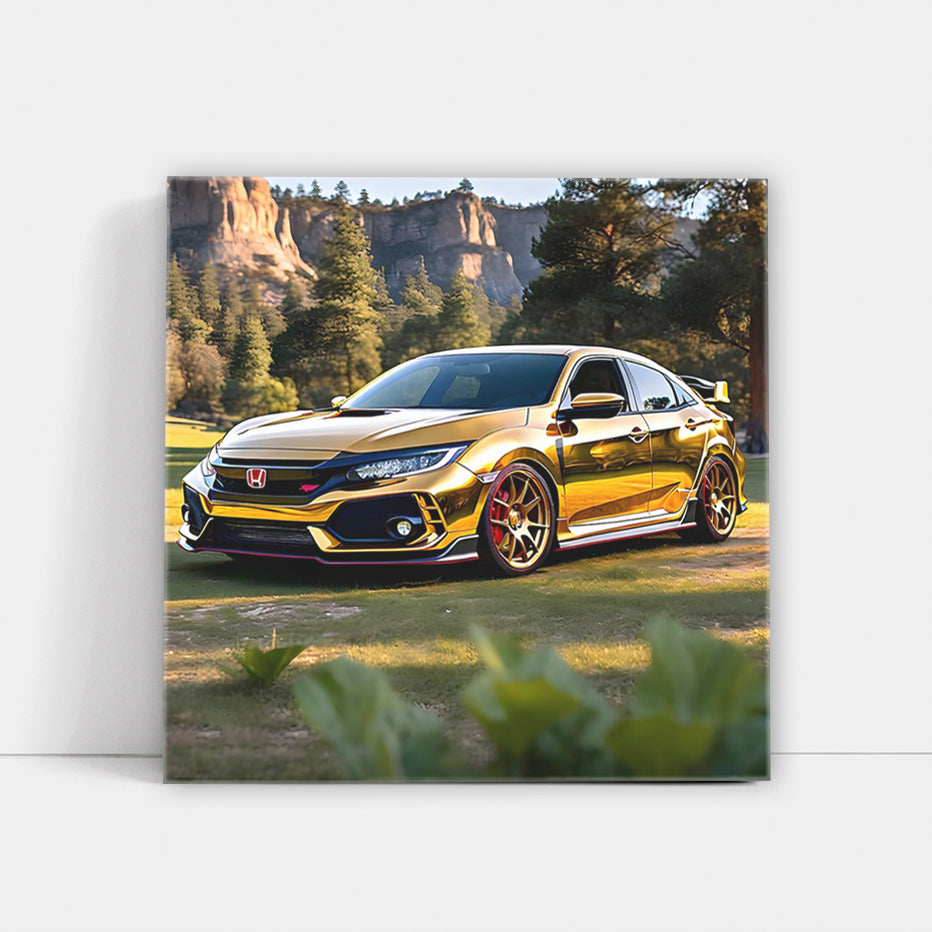 Golden Honda Civic Type R Shines in National Park - Sporty Elegance