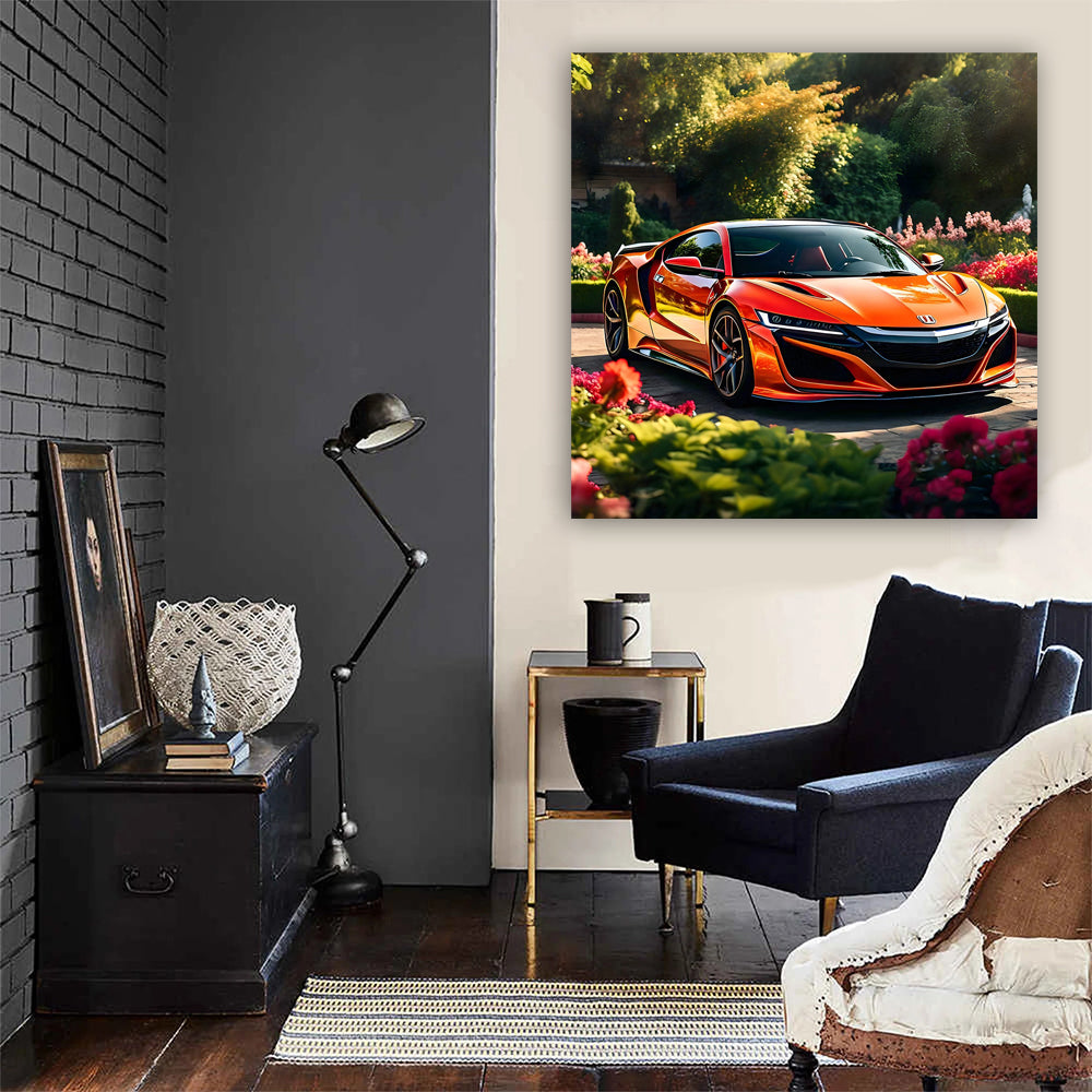 Orange Honda NSX Amid Flowers - Fusion of Power and Elegance
