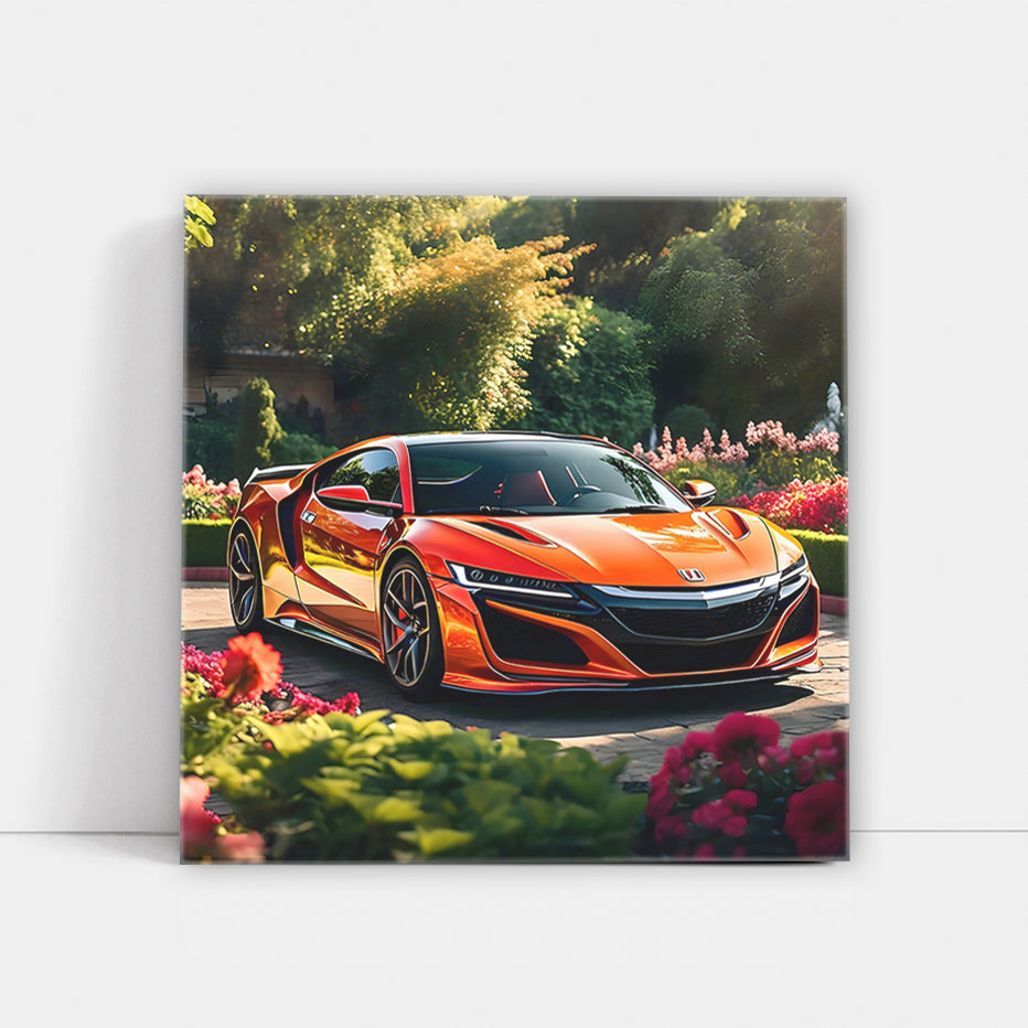Orange Honda NSX Amid Flowers - Fusion of Power and Elegance