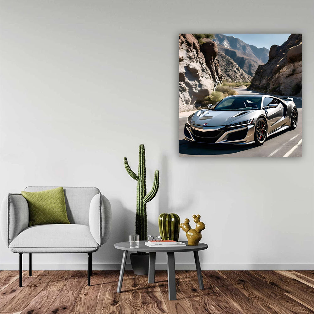 Silver Honda NSX Driving Through Mountains - Sleek Performance