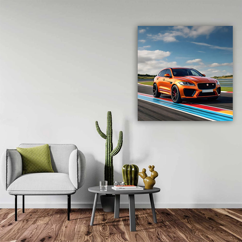 Jaguar F-Pace SVR in Orange on Track - Speed and Power