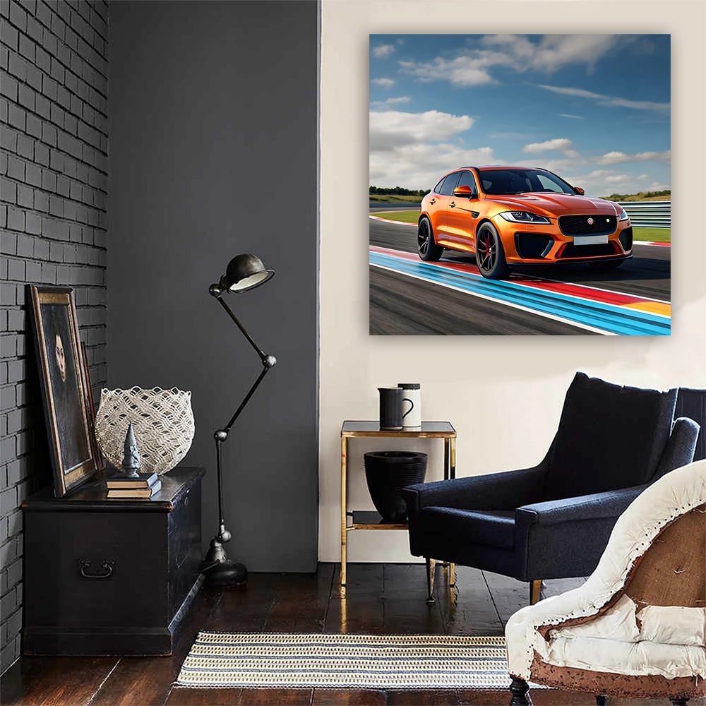 Jaguar F-Pace SVR in Orange on Track - Speed and Power