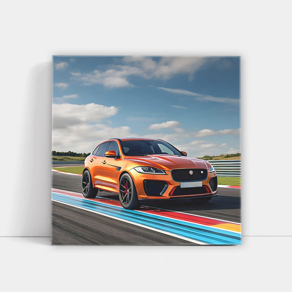 Jaguar F-Pace SVR in Orange on Track - Speed and Power