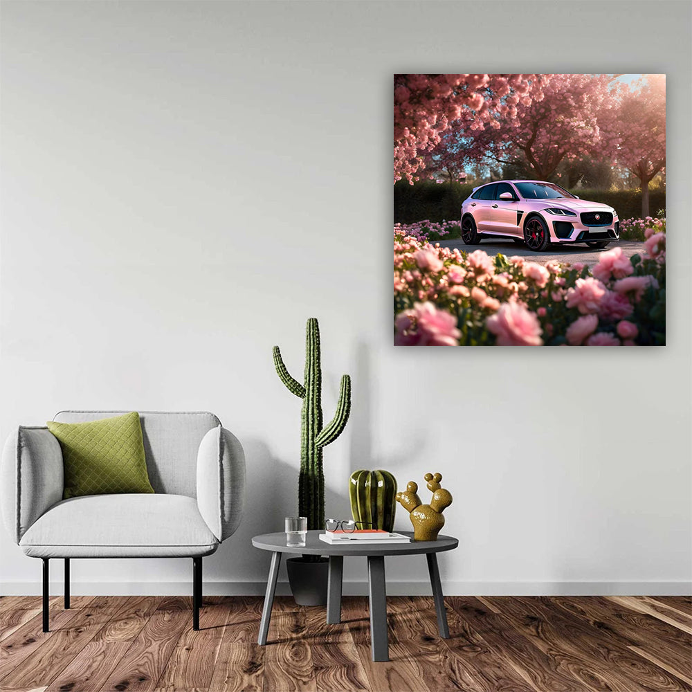 Pink Jaguar F-Pace SVR Amid Flowers - Elegance Meets Power