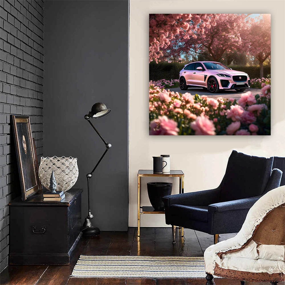 Pink Jaguar F-Pace SVR Amid Flowers - Elegance Meets Power