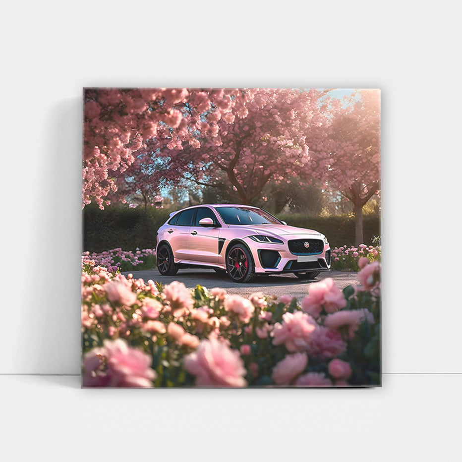 Pink Jaguar F-Pace SVR Amid Flowers - Elegance Meets Power