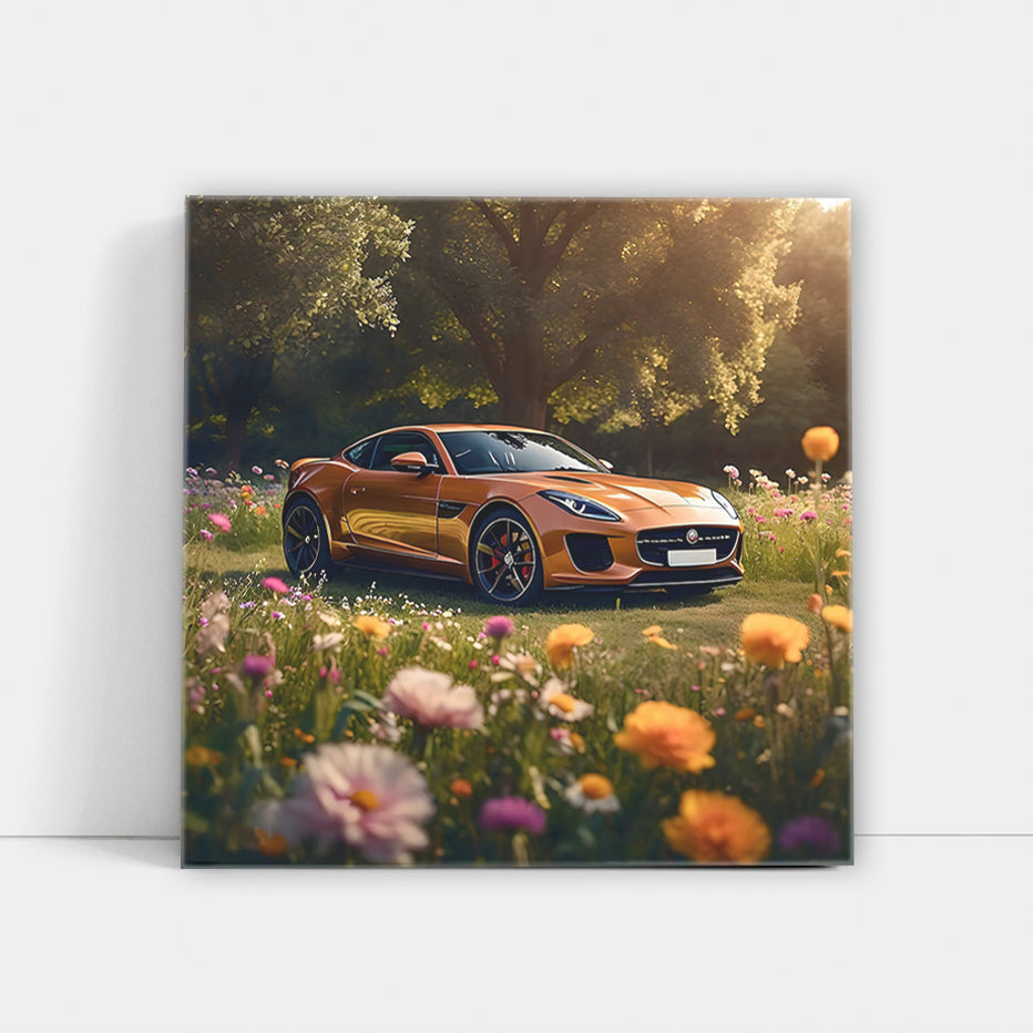 Brown Jaguar F-Type in Floral Setting - Elegance on Wheels
