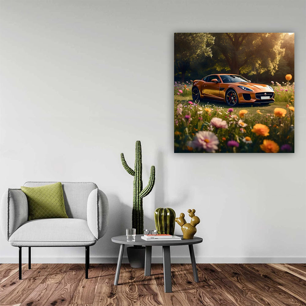 Brown Jaguar F-Type in Floral Setting - Elegance on Wheels