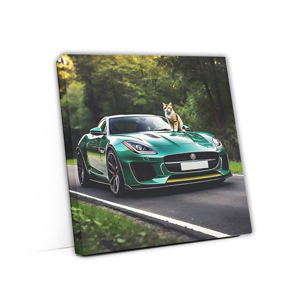 Green Jaguar F-Type with Cat - Elegance Meets Power