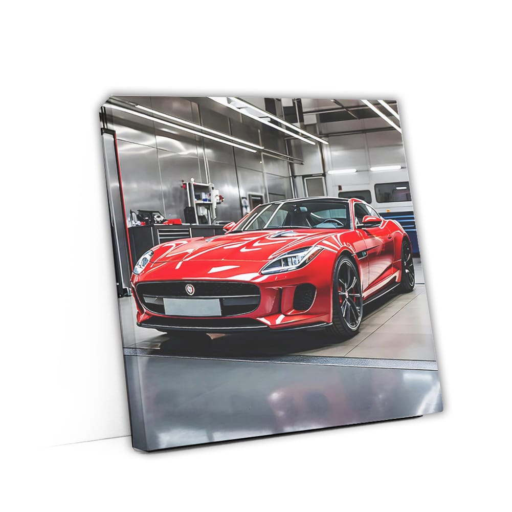 Red Jaguar F-Type in Auto Service - Sleek Performance Icon
