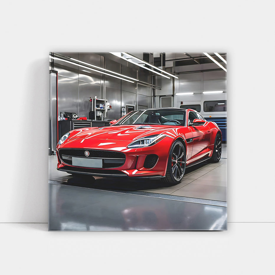 Red Jaguar F-Type in Auto Service - Sleek Performance Icon