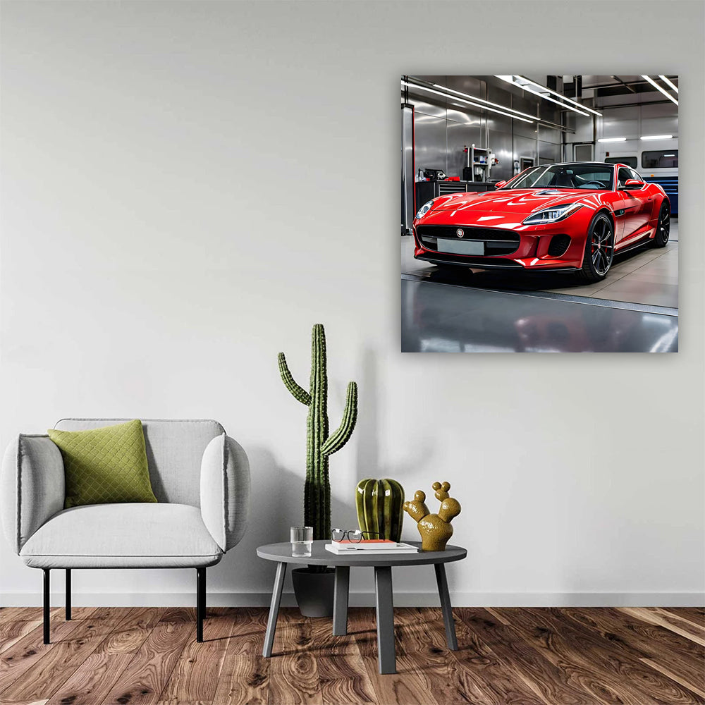 Red Jaguar F-Type in Auto Service - Sleek Performance Icon