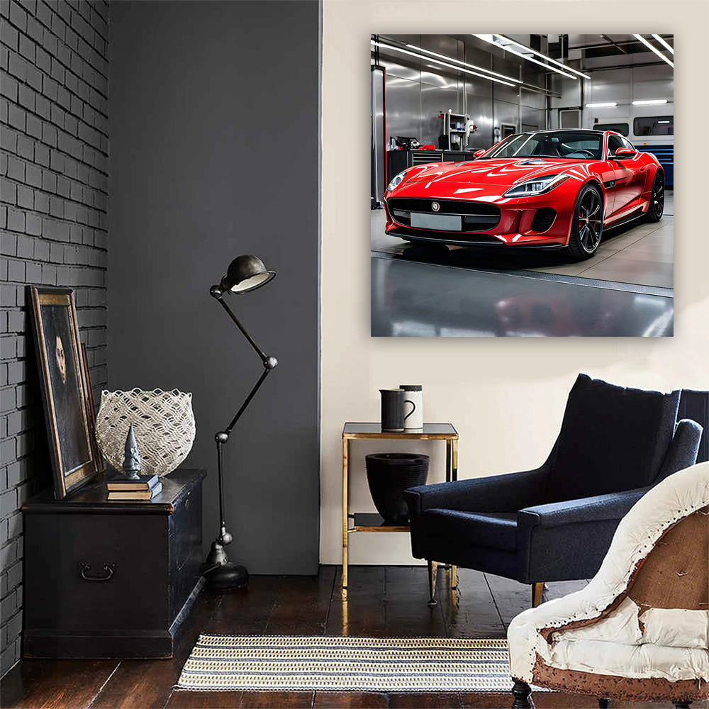 Red Jaguar F-Type in Auto Service - Sleek Performance Icon