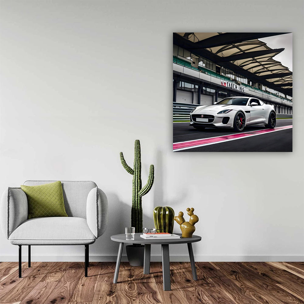 White Jaguar F-Type on Race Track - Speed Meets Elegance