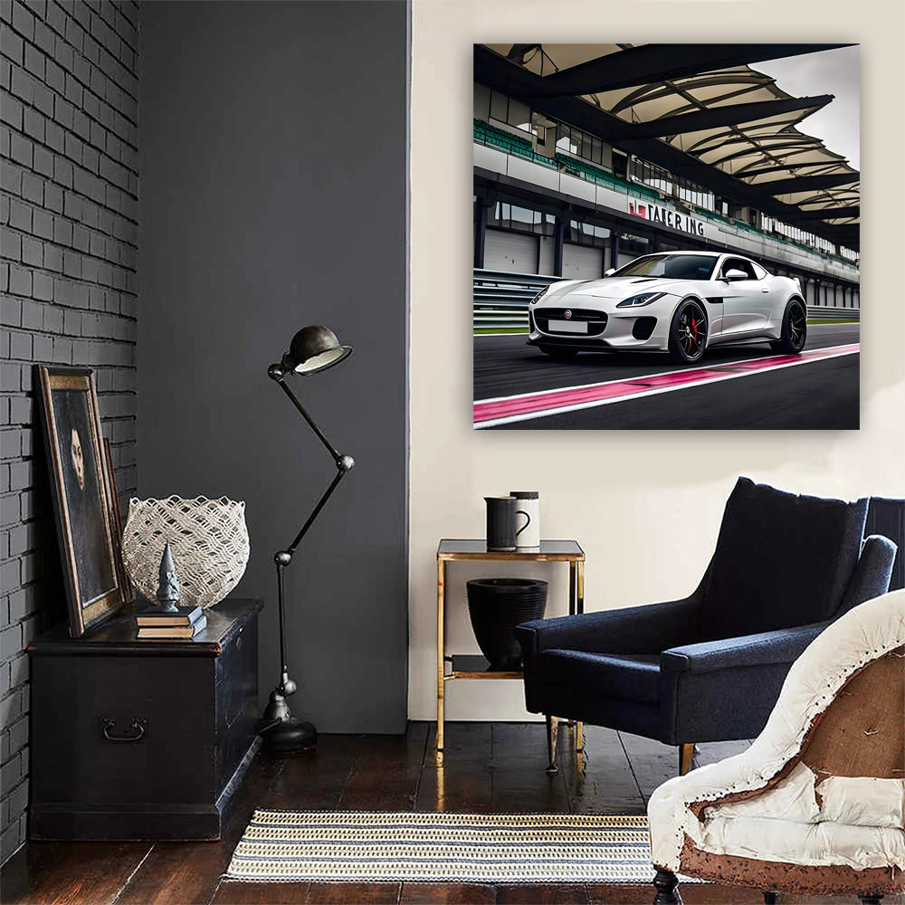White Jaguar F-Type on Race Track - Speed Meets Elegance