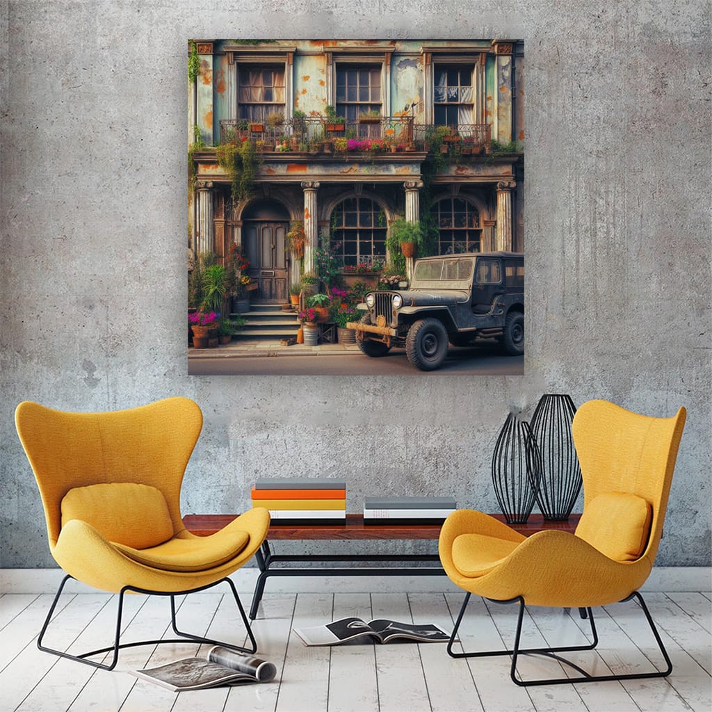 Jeep Old Retro Buildi Wall Art