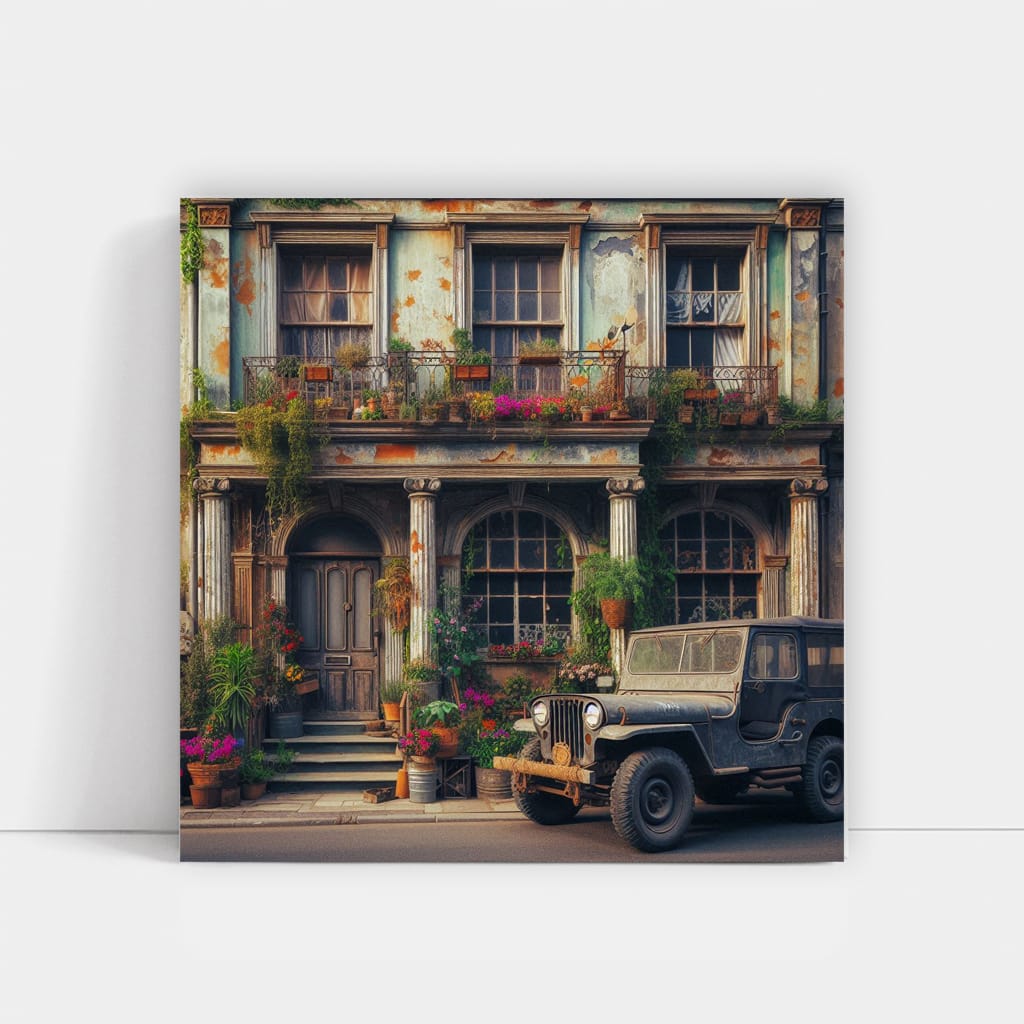 Jeep Old Retro Buildi Wall Art